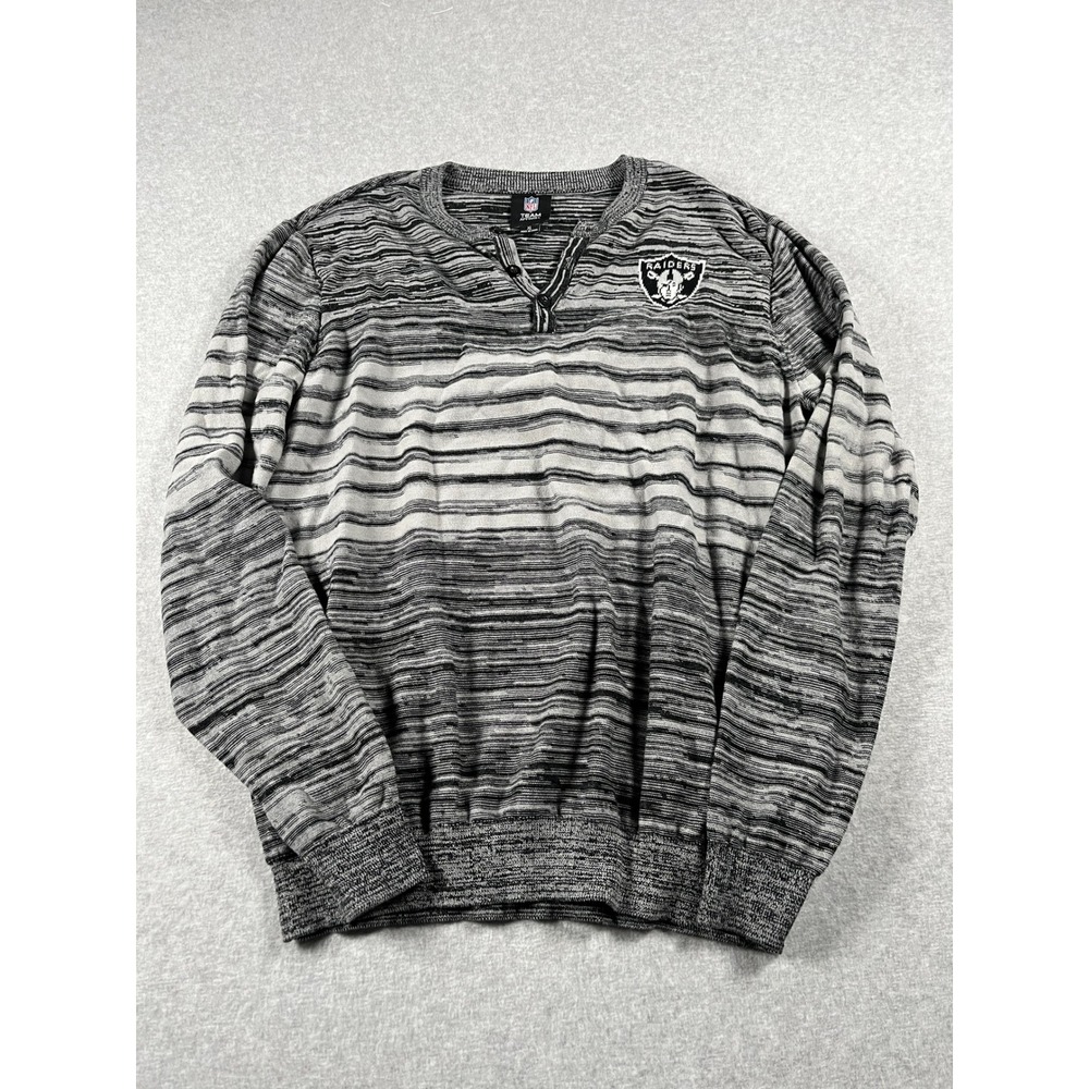NFL Team Apparel Las Vegas Raiders Henley Sweater Women XL Black Grey Striped